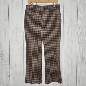 VTG 60s 70s FARAH Brown Plaid Flared Pants, 31x27.5